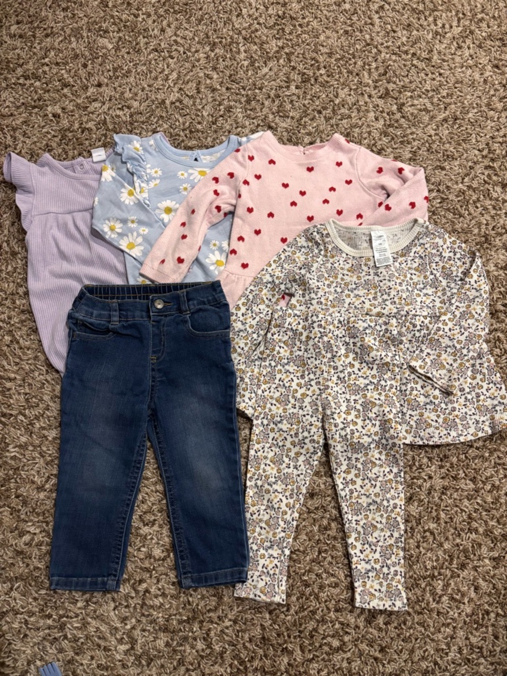 18M Baby Girl Bundle Mixed Outfit Bundle - Floral, Heart & Denim Pieces